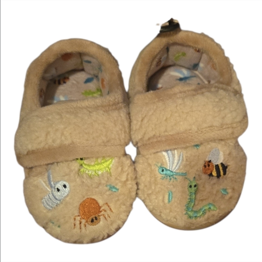 Wonder Nation Toddler Tan Slippers with Embroidered Insects-Size 3 NWT